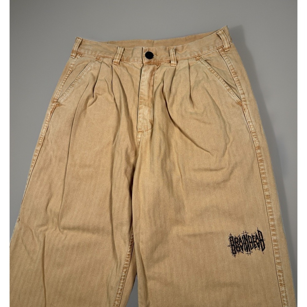 Brain‎ Dead Livewire Pigment Dyed Herringbone Pleated Pants - Brown - Size Small